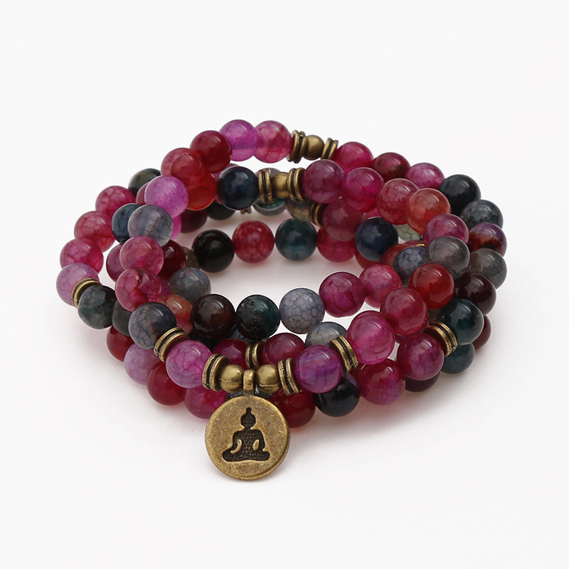 Tourmaline Agate 108 Bead Bracelet | Emotional Balance Deep Meditation Mala