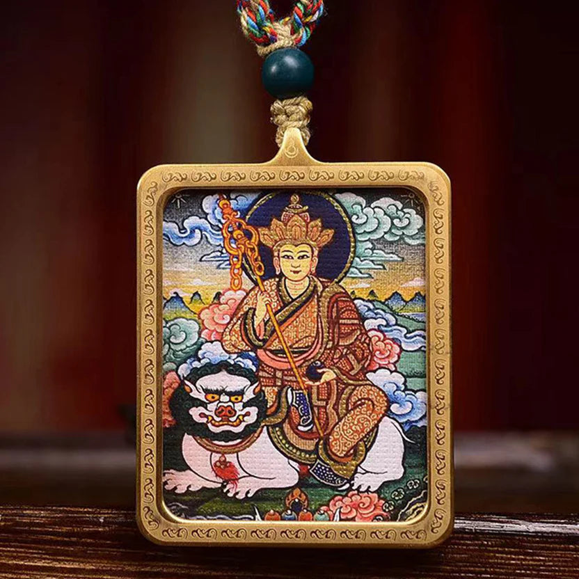 Tibetan Hand-Painted Ksitigarbha Thangka Amulet | Memorial Ancestor Agate Turquoise Protection Disaster Removal Necklace