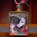 Tibetan Hand-Painted Dzambhala Past Life Thangka Amulet | Karma Wealth Deity Skull Dual Face Destiny Necklace