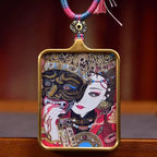 Tibetan Hand-Painted Dzambhala Past Life Thangka Amulet | Karma Wealth Deity Skull Dual Face Destiny Necklace
