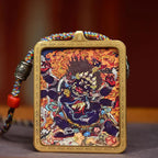 Tibetan Six-Armed Mahakala Thangka Amulet | Wealth Protection Agate Dzi Bead Business Success Guardian Necklace