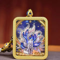 Tibetan Hand-Painted Nine-Tailed Fox Thangka Amulet | Love Wealth Attraction Agate Tiger Tooth Dzi Romance Necklace