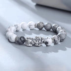 Natural Map Stone Pixiu White Jade Bracelet | Feng Shui Wealth Territory Fortune Blessing Adjustable