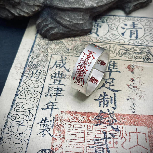 Daoist Supreme Protection Ring | Bagua Yin Yang Talisman Cinnabar Evil Banishment Fortune Jewelry