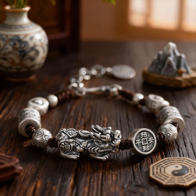 Pixiu Wealth Fortune Luck Bracelet | Feng Shui Money Attraction Obsidian Prosperity Coin Adjustable