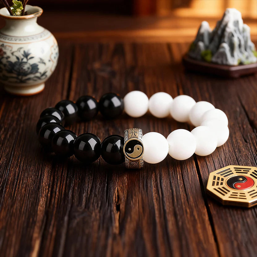 Tai Chi Yin Yang Obsidian Bracelet | Energy Balance Meditation Protection Feng Shui