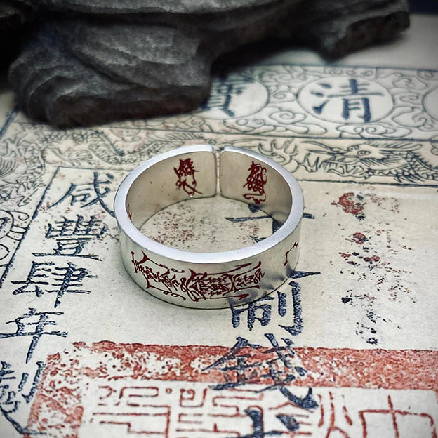 Daoist Supreme Protection Ring | Bagua Yin Yang Talisman Cinnabar Evil Banishment Fortune Jewelry