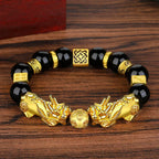 Black Obsidian Double Pixiu Bracelet | Wealth Attraction Fortune Bead Money Magnet Financial Prosperity Adjustable