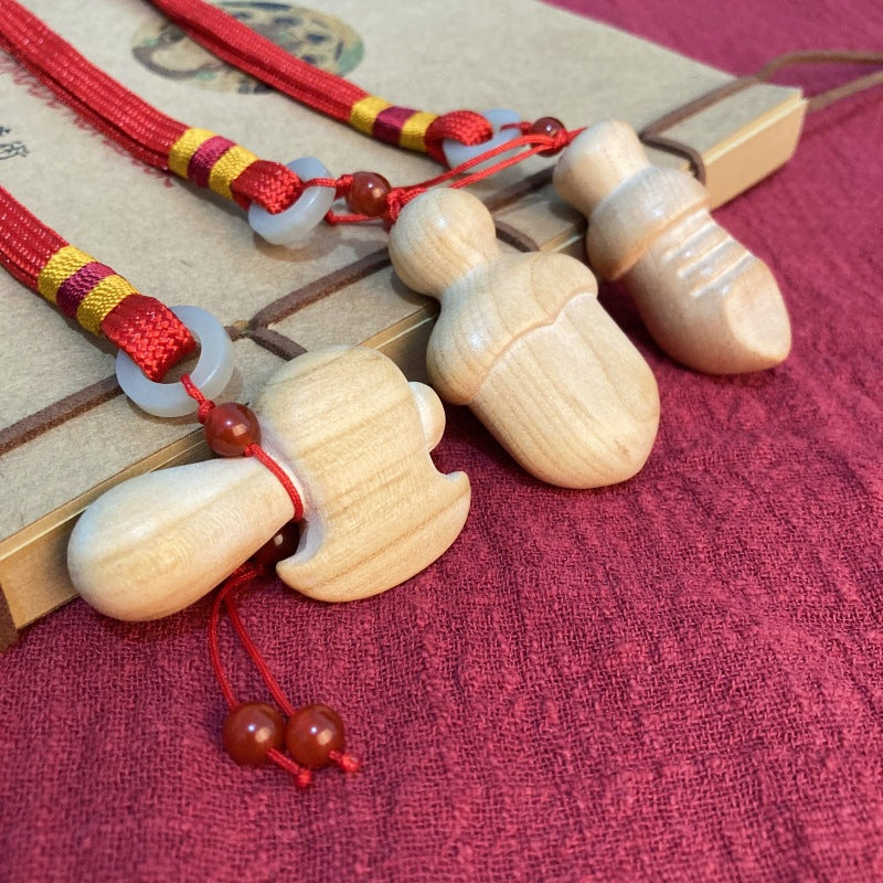 Peach Wood Baby Gourd Keychain | Infant Protection Evil Banishing Stroller Crib Fortune Charm Amulet