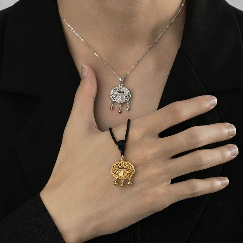 Taiji Aura Eastern Peace Lock Energy Pendant | Sterling Silver Protection Yin Yang Feng Shui Blessing Necklace