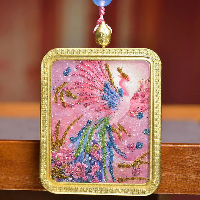 Tibetan Nine Purple Fire Pink Phoenix Thangka Amulet | Rose Quartz Agate Feminine Energy Beauty Entrepreneur Necklace