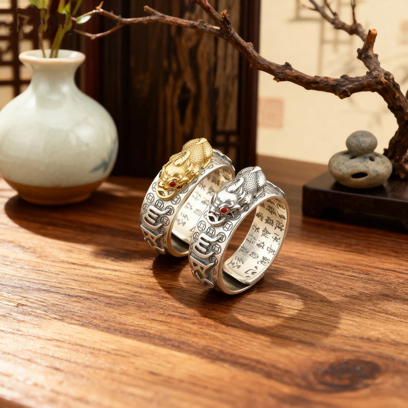 925 Sterling Silver Pixiu Ring | Feng Shui Wealth Fortune Protection Adjustable Finger Jewelry