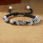925 Sterling Silver Pixiu Bracelet | Feng Shui Wealth Attraction Chinese Coin Charm Handmade Adjustable