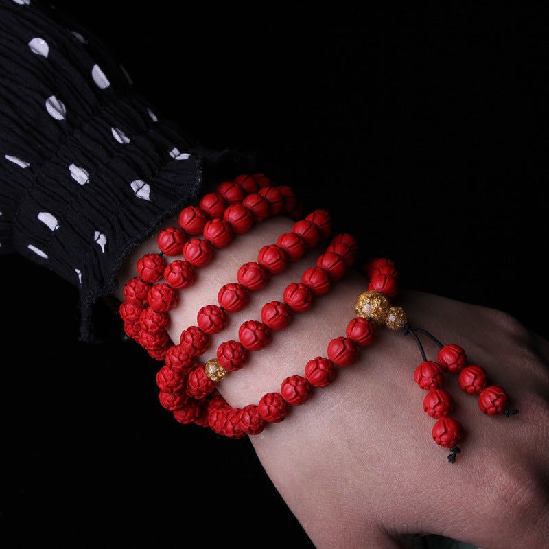 Cinnabar Lotus 108 Bead Bracelet | Protection Purification Sacred Energy Mala