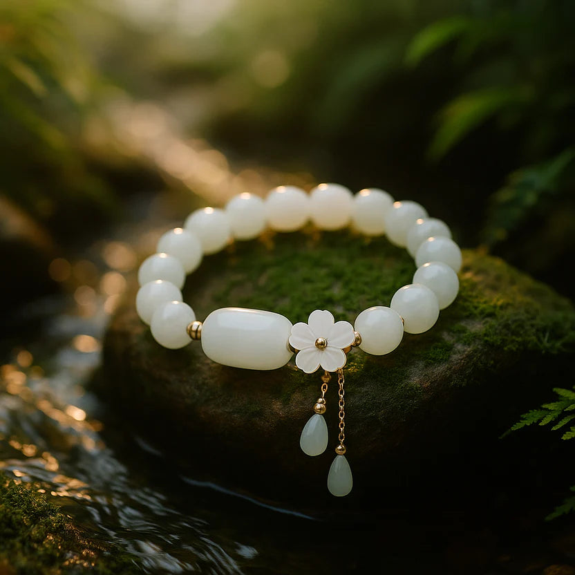 White Jade Crystal Bracelet | Emotional Calming Stress Relief Peace Protection Serenity Jewelry