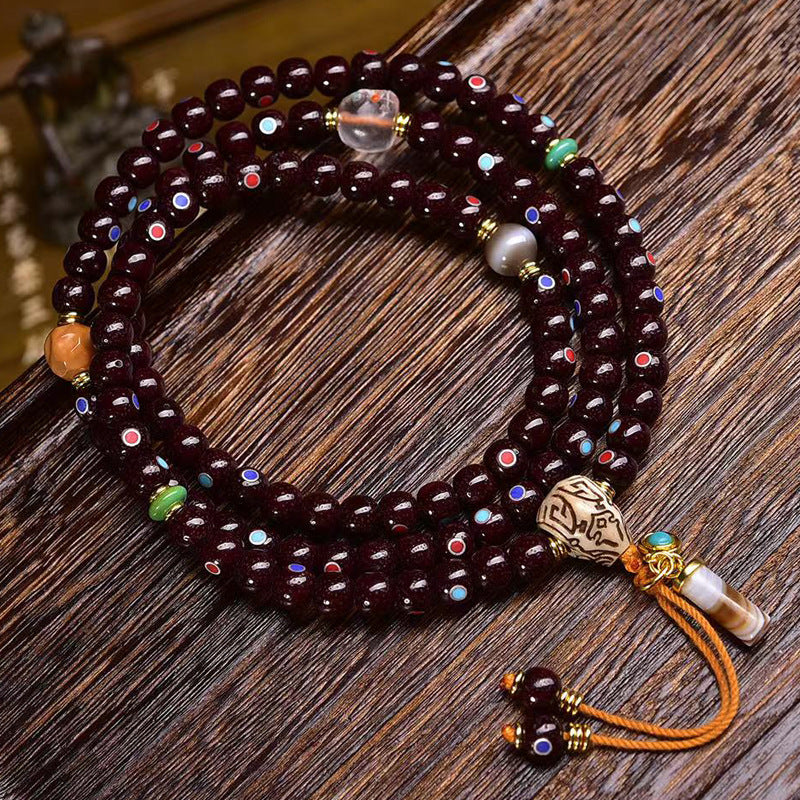 Star Moon Bodhi Cinnabar Inlay Bracelet | 108 Beads Multi Wrap Wisdom Practice Turquoise Crystal Mala