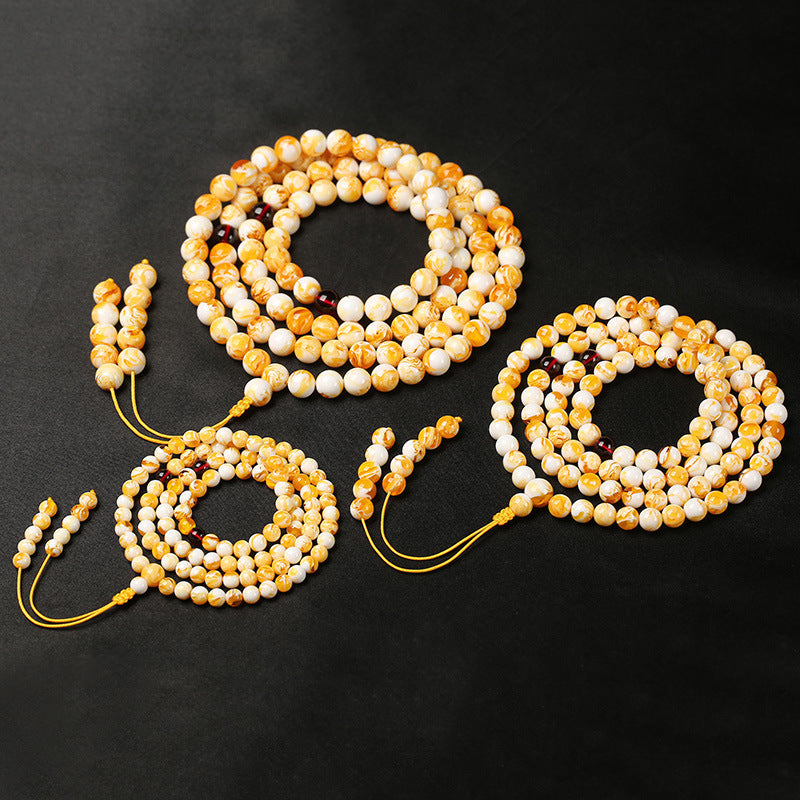 White Flower Beeswax 108 Bead Bracelet | Sleep Healing Calming Mala