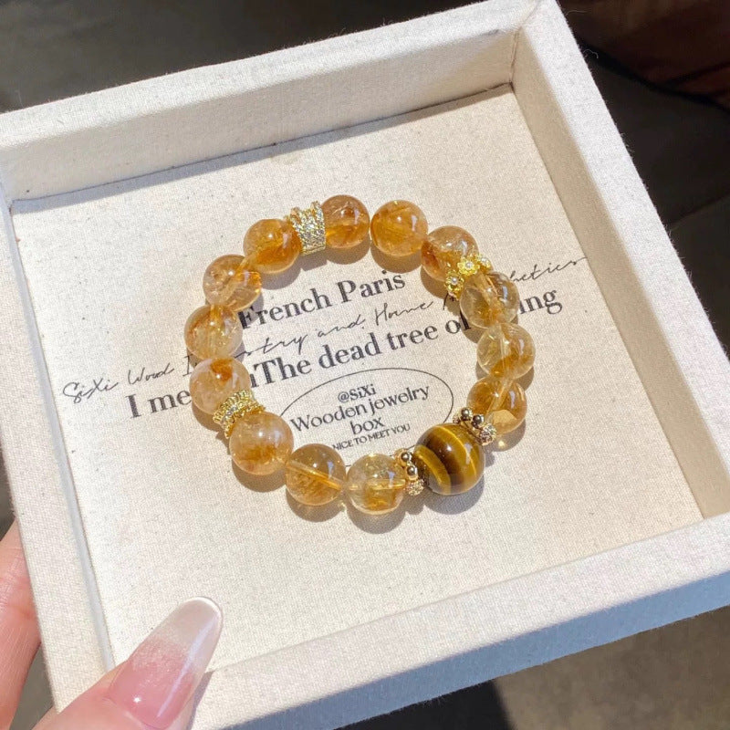 Citrine Tiger Eye Crystal Bracelet | Wealth Attraction Leadership Prosperity Energy Jewelry