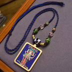 Tibetan Marici Deity Thangka Amulet | Dzi Bead Turquoise Travel Protection Safety Military Police Guardian Necklace