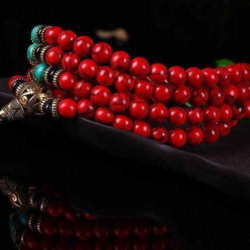 Red Turquoise 108 Bead Bracelet | Grounding Stability Root Chakra Mala