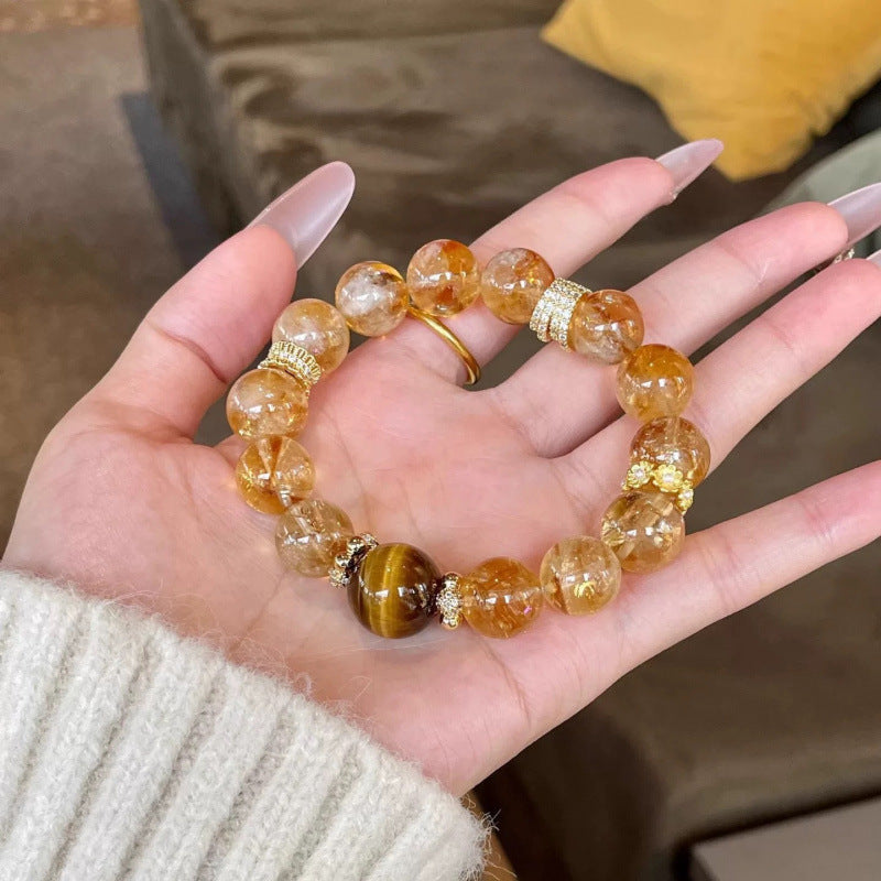 Citrine Tiger Eye Crystal Bracelet | Wealth Attraction Leadership Prosperity Energy Jewelry