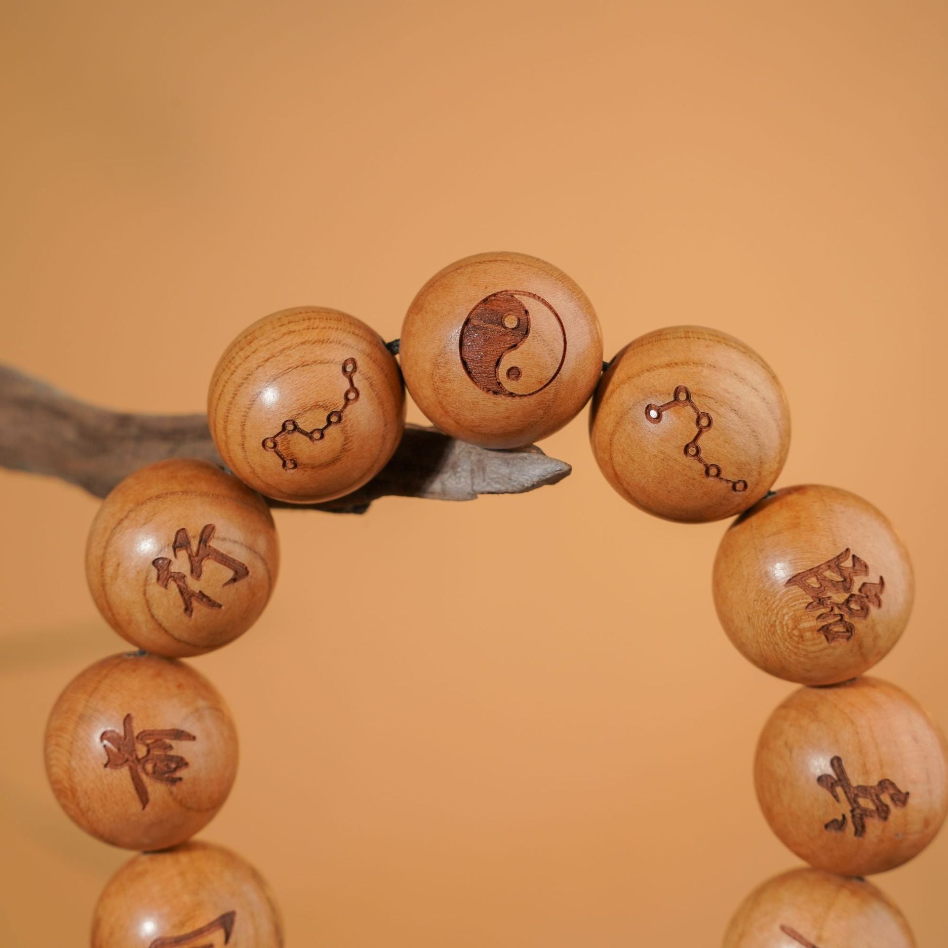 Nine Word Mantra Peach Wood Bracelet | Thunderstruck Warrior Protection Evil Banishing Taoist Prayer Beads