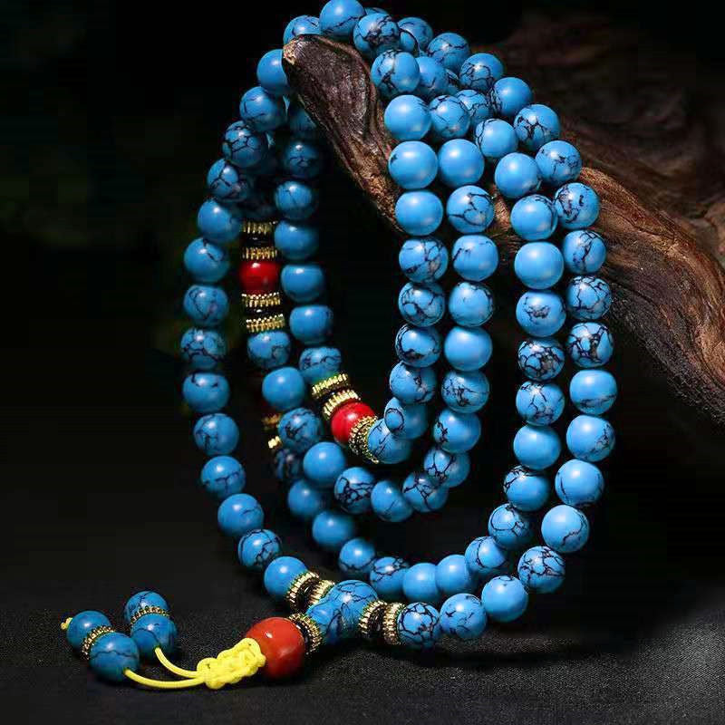 Blue Turquoise 108 Bead Bracelet | Throat Chakra Communication Mala