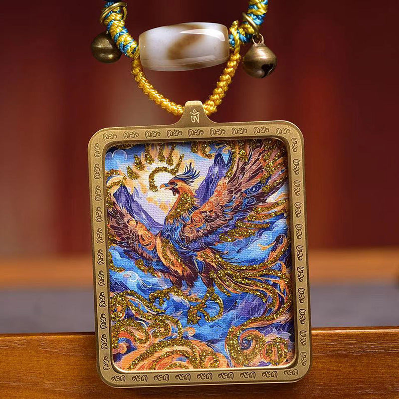 Tibetan Nine Purple Fire Phoenix Thangka Amulet | Career Success Wealth Prosperity Agate Dzi Opportunity Necklace