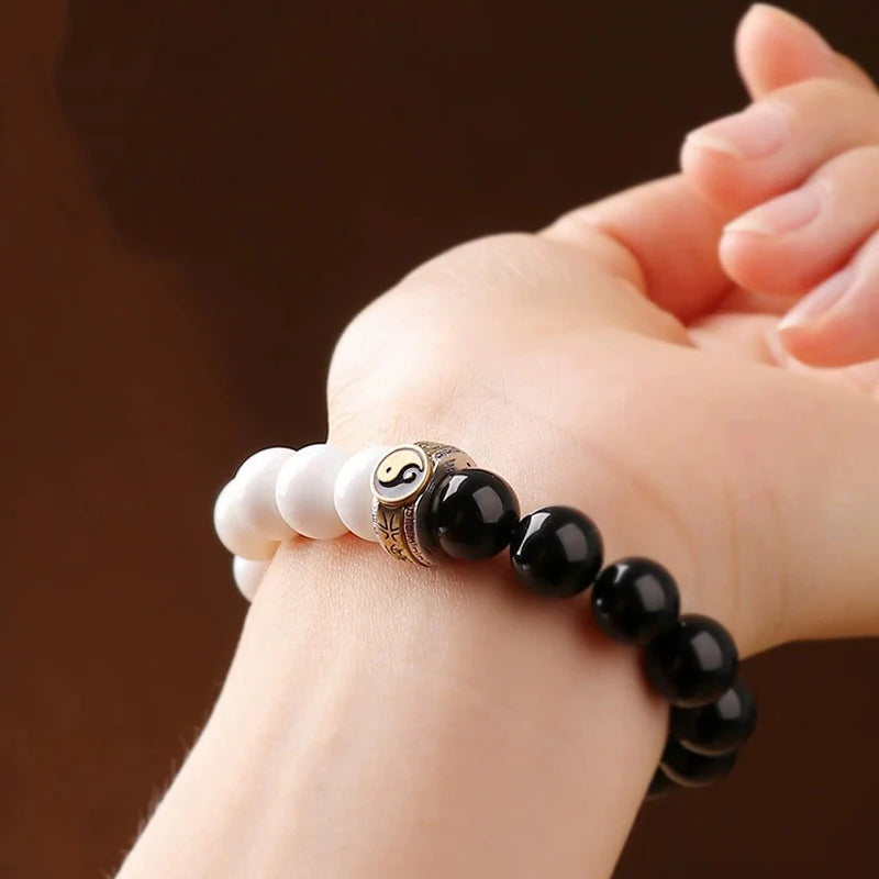 Tai Chi Yin Yang Obsidian Bracelet | Energy Balance Meditation Protection Feng Shui