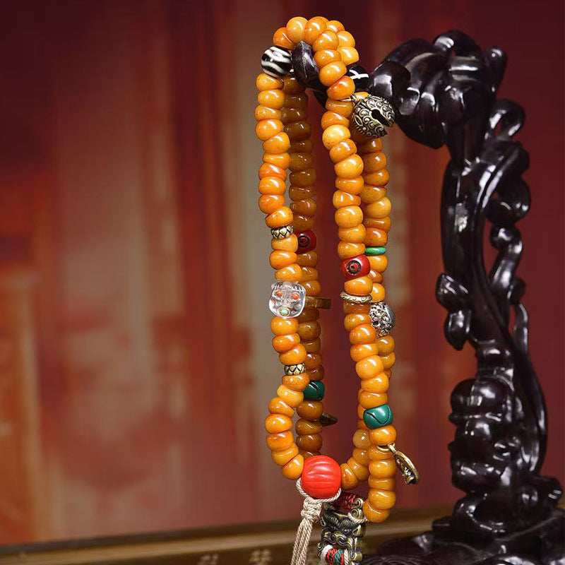 Tibetan Yak Bone 108 Barrel Beads Prayer Bracelet | Wealth Protection Fortune Meditation Mala Jewelry