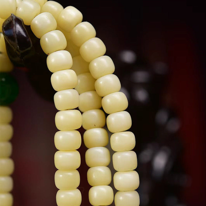 Tibetan Chicken Oil Yellow Camel Bone 108 Prayer Beads Bracelet | Turquoise Meditation Mala Vintage Jewelry