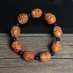 Thunderstruck Jujube Wood Eighteen Figures Bracelet | Hand Carved Character Beads Lapis Lazuli Artistic Collectible