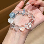 Aquamarine Clear Quartz Crystal Bracelet | Calming Tranquil Stress Relief Peaceful Jewelry