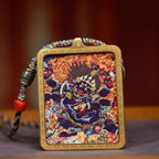 Tibetan Six-Armed Mahakala Thangka Amulet | Wealth Protection Agate Dzi Bead Business Success Guardian Necklace