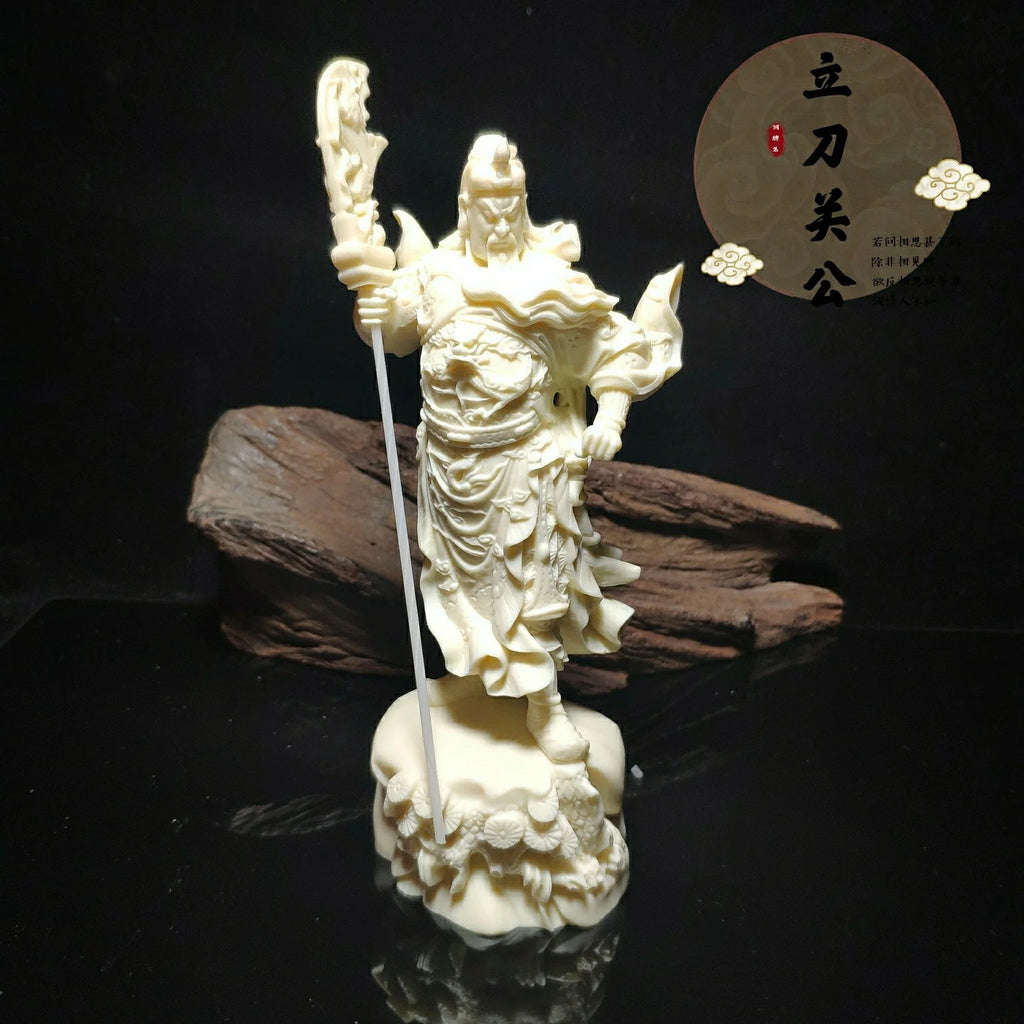 Ivory Nut Guardian Warrior Statue | Wealth Protection Crescent Blade Office Home Business Fortune Figurine