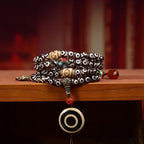Tibetan Three-Eye Dzi 108 Prayer Beads Bracelet | Meditation Mala Agate Buddha Spiritual Jewelry