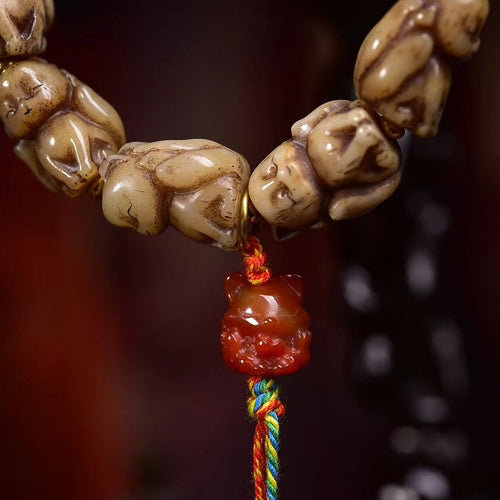 Bone Carved Fox Bracelet | Red Agate Charm Wisdom Spiritual Animal Jewelry