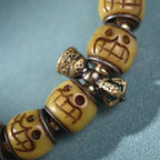 Camel Bone Happy Buddha Triple Wrap Bracelet | Vajra Bell Meditation Joyful Spiritual Jewelry