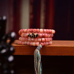 Tibetan Half-Blood Camel Bone 108 Barrel Beads Prayer Bracelet | Pink Meditation Mala Vintage Jewelry