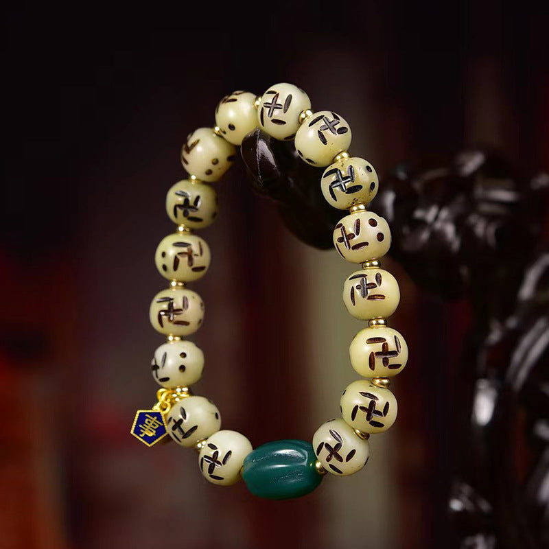 Carved Bone Bracelet | Cloisonne Gau Box Turquoise Auspicious Protection Tibetan Spiritual Jewelry