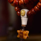 Tibetan Vintage Camel Bone 108 Barrel Beads Prayer Bracelet | Meteorite Agate Meditation Mala Jewelry