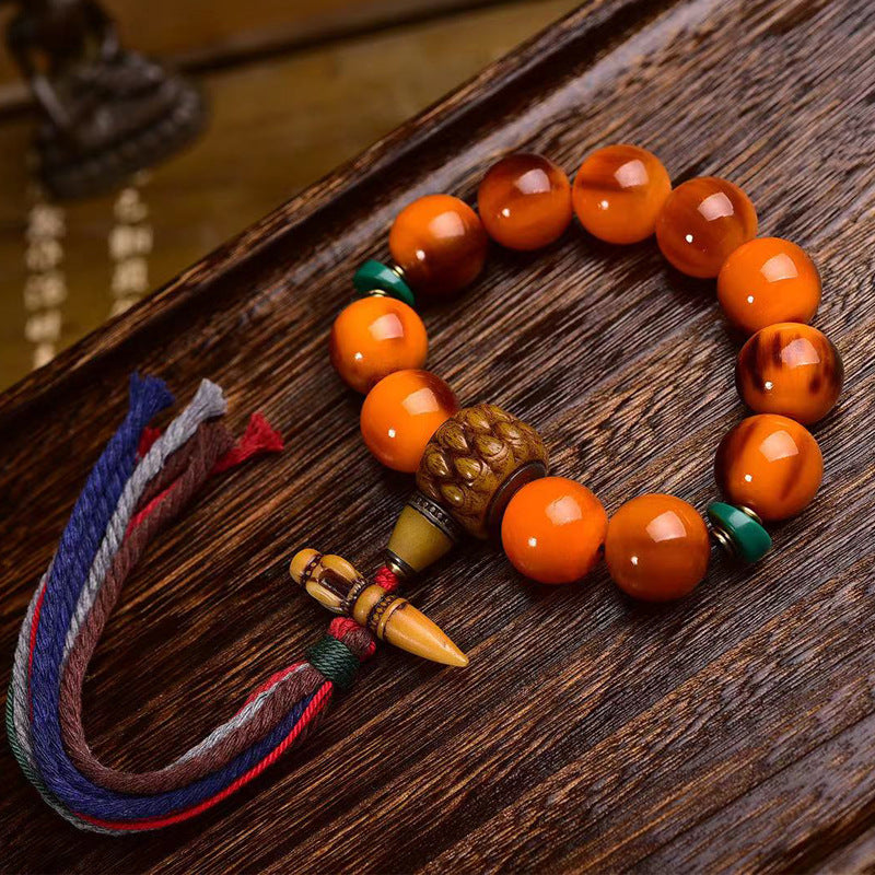 Natural Mountain Turtle Sugarcane Texture Bracelet | Golden Armor Stone Turquoise Vintage Unisex Adjustable Jewelry