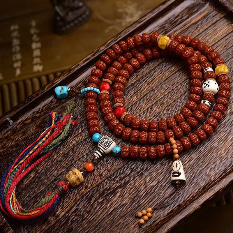 Tibetan Rudraksha 108 Prayer Beads Bracelet | Guardian Meditation Wisdom Awakening Mala Spiritual Jewelry