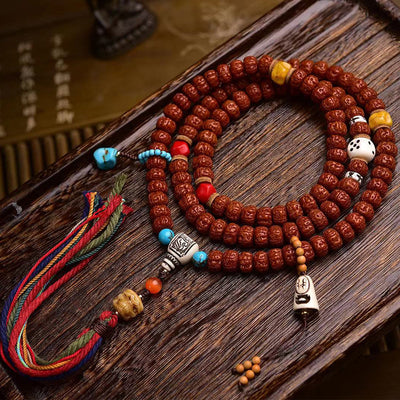 Tibetan Rudraksha 108 Prayer Beads Bracelet | Guardian Meditation Wisdom Awakening Mala Spiritual Jewelry