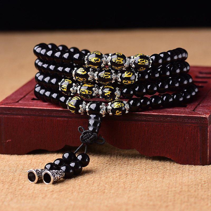 Black Obsidian 108 Bead Bracelet | Protection Grounding Negative Energy Removal Mala