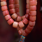 Tibetan Half-Blood Camel Bone 108 Barrel Beads Prayer Bracelet | Pink Meditation Mala Vintage Jewelry