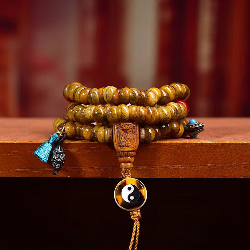 Tibetan Vintage Camel Bone 108 Prayer Beads Bracelet | Tai Chi Guardian Meditation Mala Spiritual Jewelry