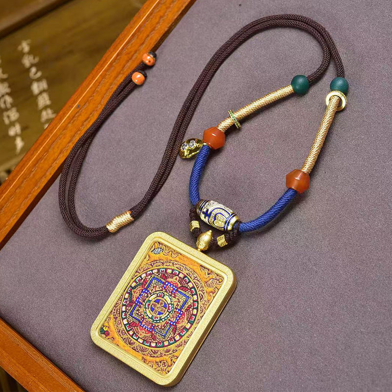 Tibetan Mandala Thangka Amulet | Meditation Jewelry Wealth Attraction Dzi Agate Energy Balance Necklace