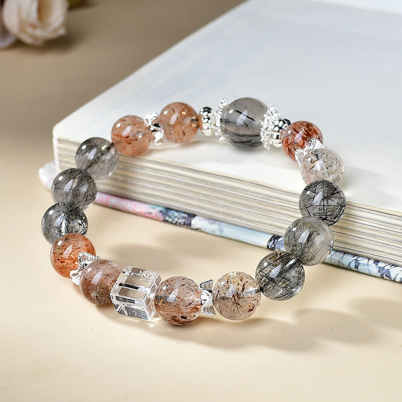 Black Rutilated Quartz Crystal Bracelet | Protection Energy Shield Grounding Faceted Jewelry