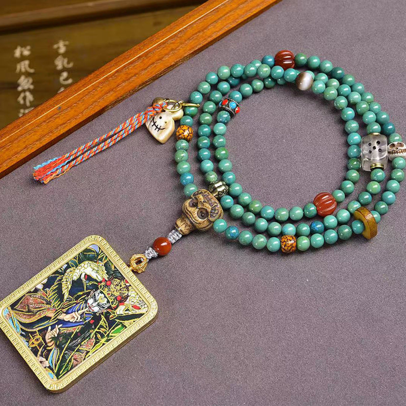 Tibetan White Crane Child Thangka Amulet | Fertility Pregnancy Protection Red Agate Turquoise Guanyin Blessing Necklace